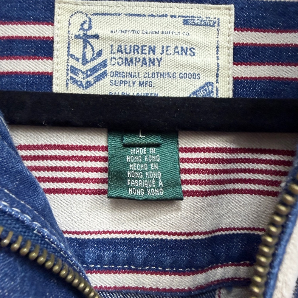 Ralph Lauren Striped Denim Jacket - Blue, White & Burgundy EUC size Large - Picture 4 of 5